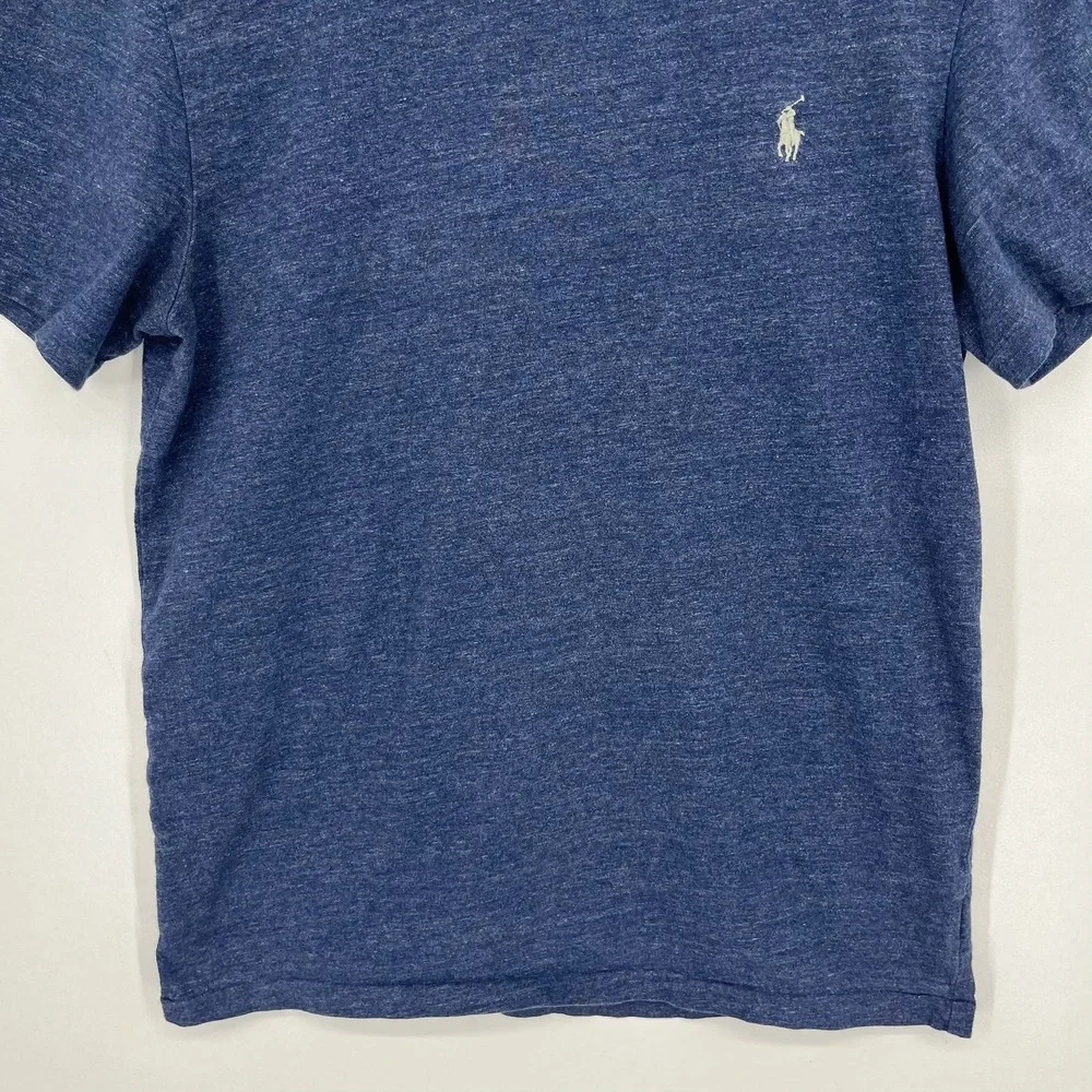 Polo Ralph Lauren Mens Custom Fit T-Shirt Heathered Navy Blue Cotton Size M Slim
